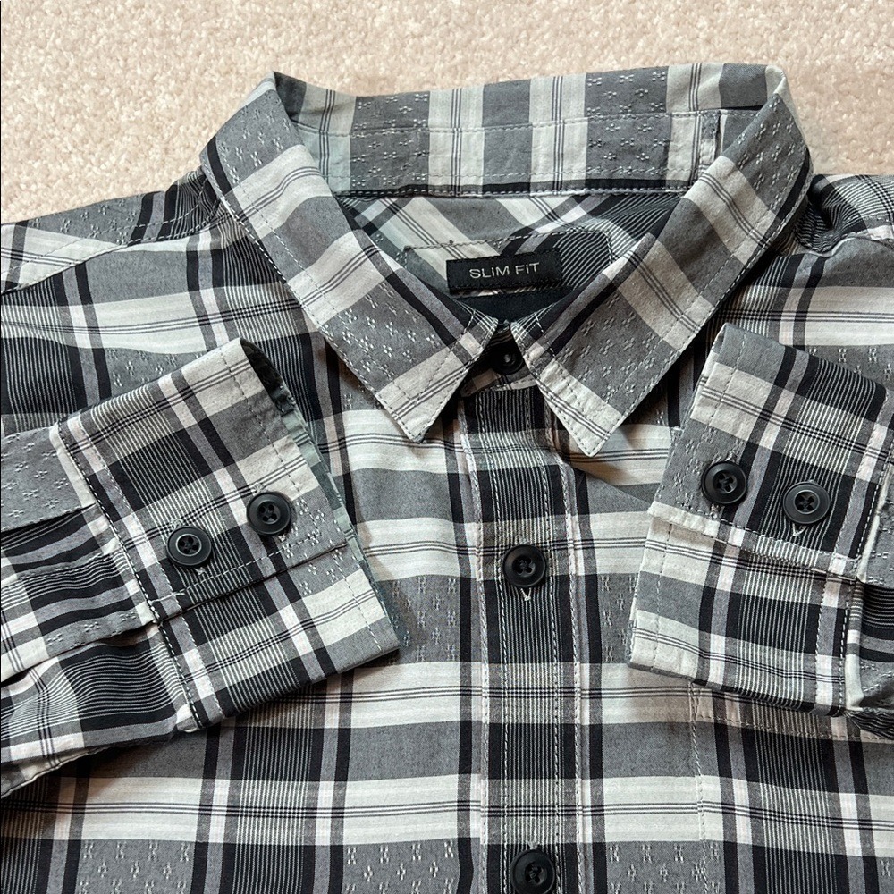 Prana Mens Slim Fit Plaid Long Sleeve Button Up Shirt Size‎ Medium